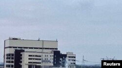 A damaged administrative building of the Zaporizhzhia nuclear power plant in Enerhodar, Ukraine, is seen in this handout photo released March 4, 2022.