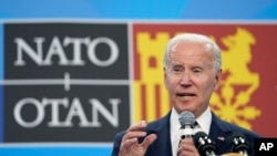 President Joe Biden speaks during a news conference on the final day of the NATO summit in Madrid, June 30, 2022. 