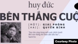 Nhà báo Trương Huy San với bút danh Huy Đức trên bìa cuốn sách do ông viết "Bên Thắng Cuộc" về lịch sử và chính trị Việt Nam sau chiến tranh, vốn bị cấm lưu hành trong nước.